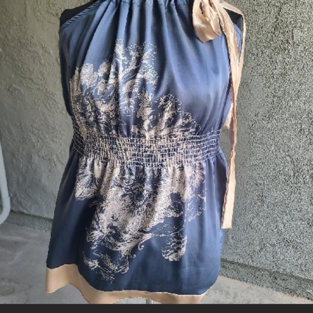 Elegant Blue and Beige Women's Top